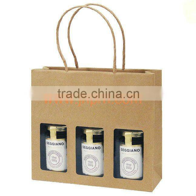 3 bottle wine fluted paper packaging carrier with die-cut handle