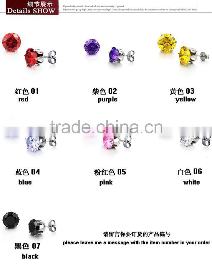 KSTONE 2015 new fashion 316L Stainless Steel Big diamond stud earring CZ stud earring