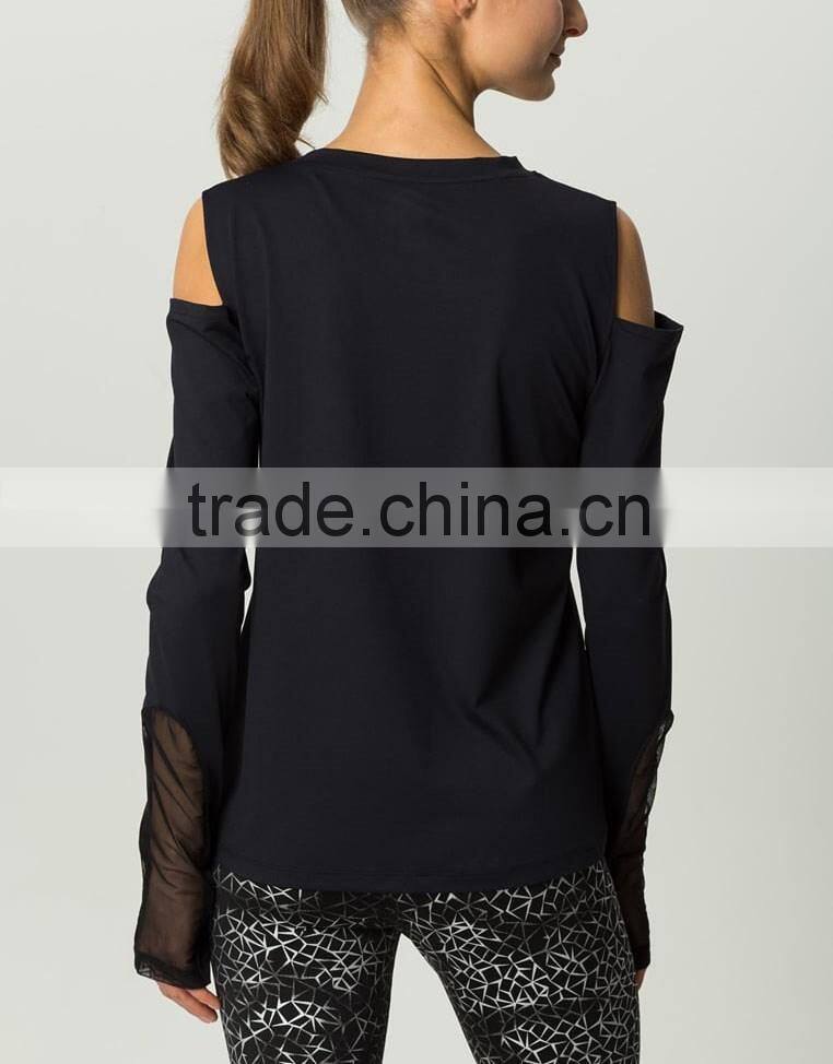 Ramax Custom Women Sport Black Crew Neck Long Sleeve Training T Shirt Tops