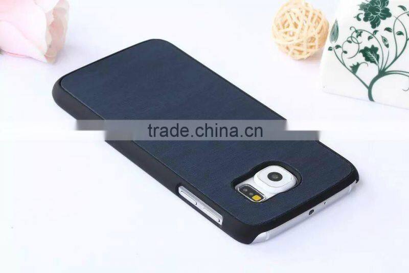 Wood pattern PU+Rubberized pc leather back hard case for Samsung S6
