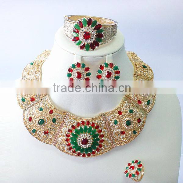 New design gold plated costume jewelry gold necklace and bracelet micro zircon set