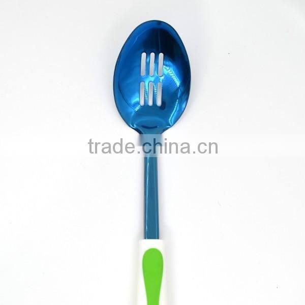 Non-stick TPR handle Factory Price titanize kitchen slotted cooking spoon