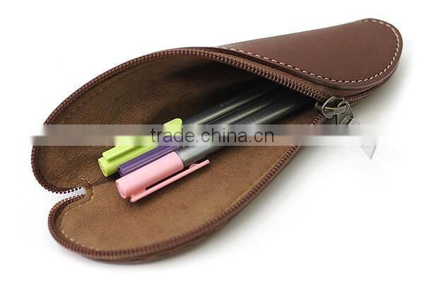 Portable leather pen holder zipper pencil cases for students