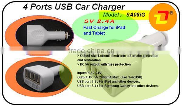 Top sales 5V 4 port electric car charger car charger 2.4