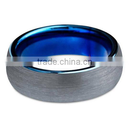 6MM New Dome Blue Tungsten Carbide Ring for Men Women, Brushed Two Tone Tungsten Carbide Ring