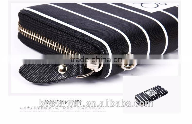 stripe pattern zippered women leather hand purse manufacturer
