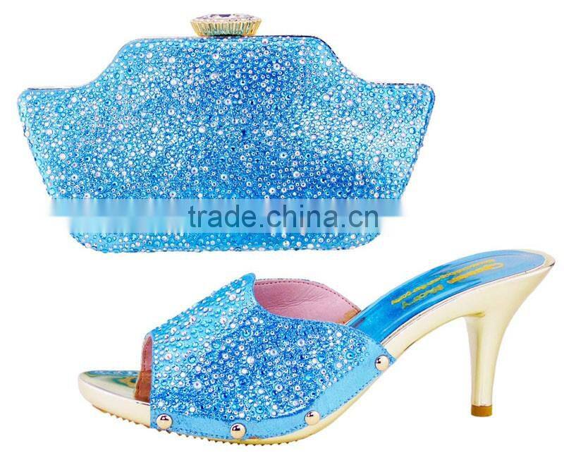 Thin heel women slippers mix italian designe bag shoes and bag set for lady