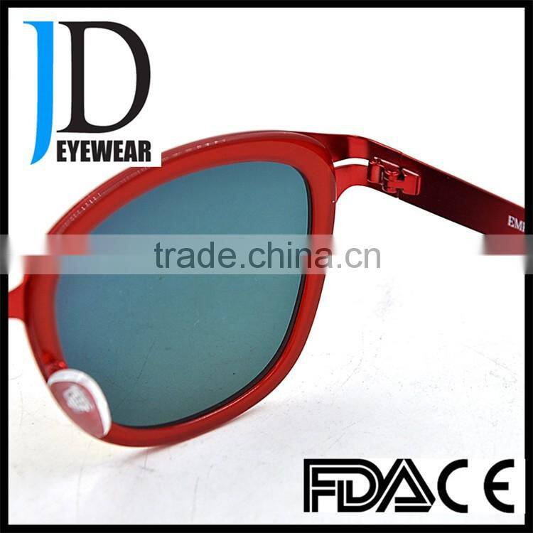 high end red color metal acetate mixed sunglasses luxury mirror lens female sunglasses