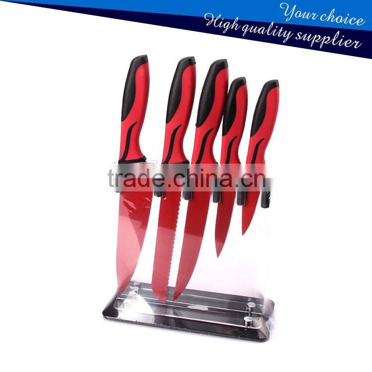 New Non-stick Chef Knife with Kitchen Acrylic Block Kitchen 5PCS Knife set