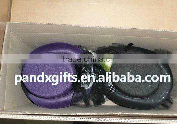 Fashion felt-cloth Black top hat with glittered rose and lace