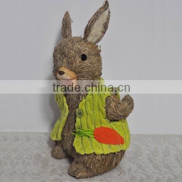 EASTER DECORATION 35CM GREEN JACKET BUNNY WITH EGG