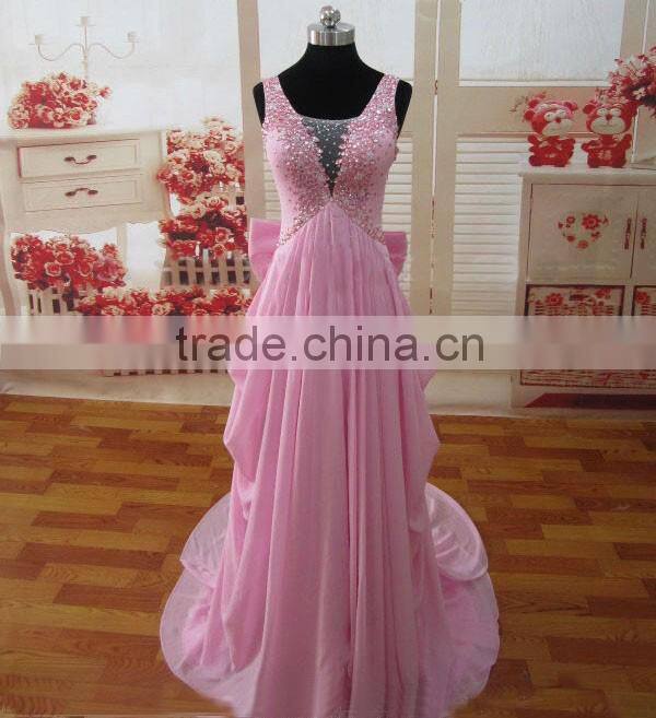 Chiffon Pleated Crystal Beading Customized Prom Party Evening Dresses Vestidos PD031 real sample dress