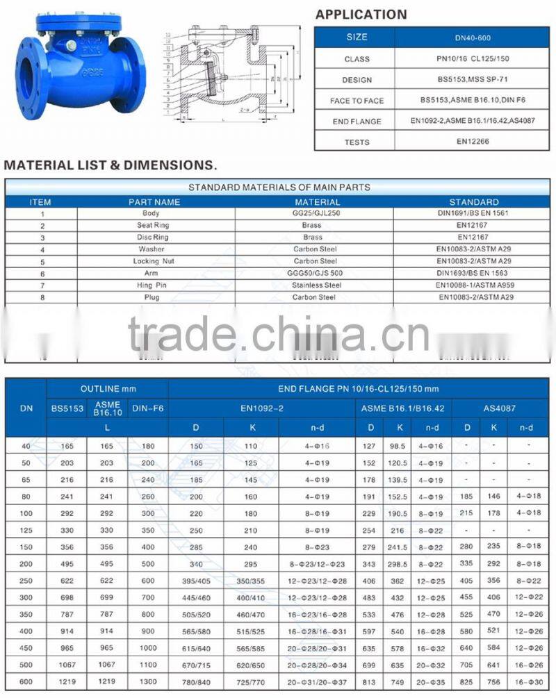 Swing check valve cast iron/ductile iron body.