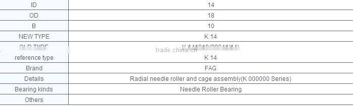 needle roller bearing K14 14x18x10mm