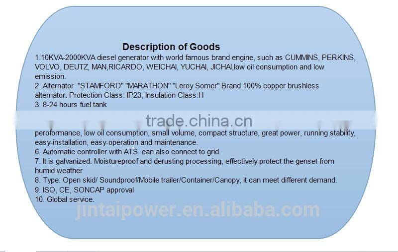 Hot sales 10KVA-2000KVA diesel generator set with ISO 9001