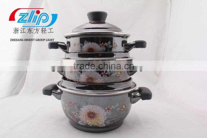 The Best Quality 3 Pcs Enamel Casserole With Metal Cover Beautiful Decal