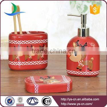 China supplier lovely red nose rudolph embossed ceramic christmas bath set