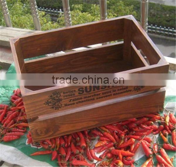 Zakka Vintage Indoor Wooden Plant Pot Trays With Logo Solid Wooden Storage Box Old Style Home Decoration 32 * 22 * 14 cm