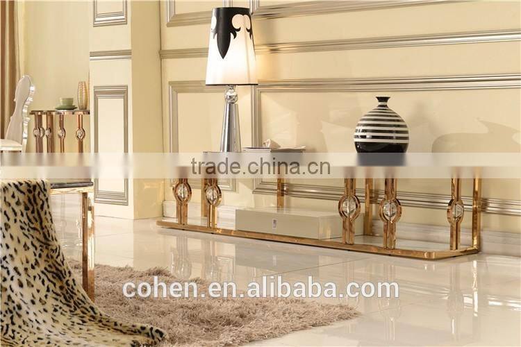 Factory price stainless steel high gloss tv stand marble top for living room furniture E818G