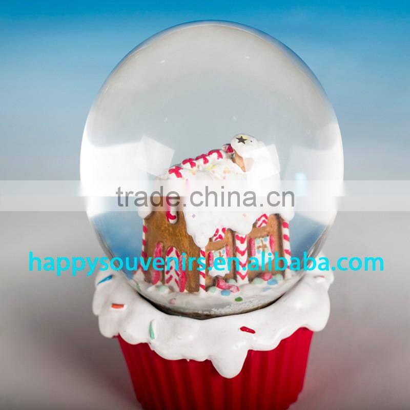 beautiful 3D snow resin house with red base Christmas gifts snow globe diameter 65mm