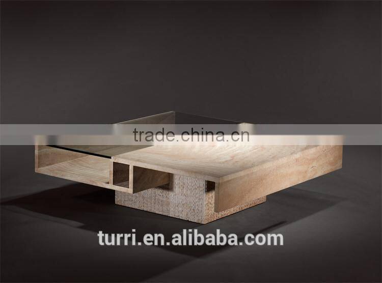 Modern Design Travertine With Glass Surface Coffee Table