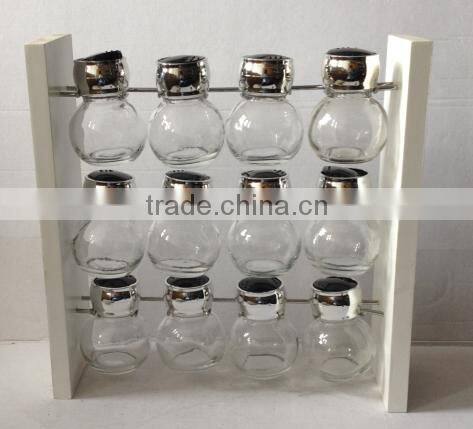8pcs glass spice bottle set with wooden stand
