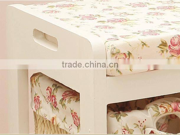White wooden storage shoes changing stool