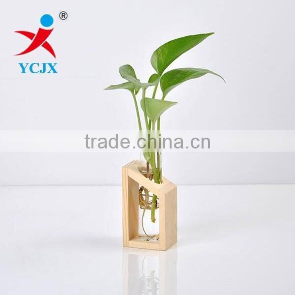 New House Decoration Glass Tube Vase with Wood Base