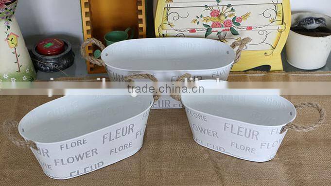 Best Selling Vintage Metal Flower Pots For Garden With Rope Handles