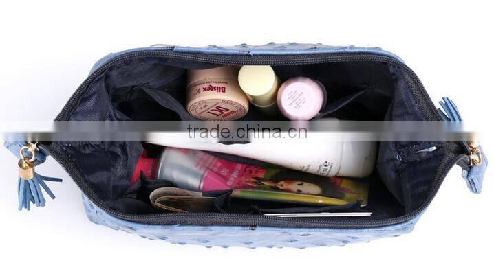 Fashion PU Ostrich Grained Leather Makeup Cosmetic Pouch Bag Storage Holder Case Hand Bag