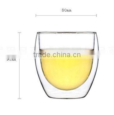 250ml clear round double wall glass cup