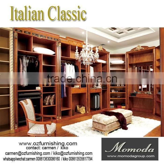 YB62 Solid wood big size Italian design L-shape walk in closet diy for villa