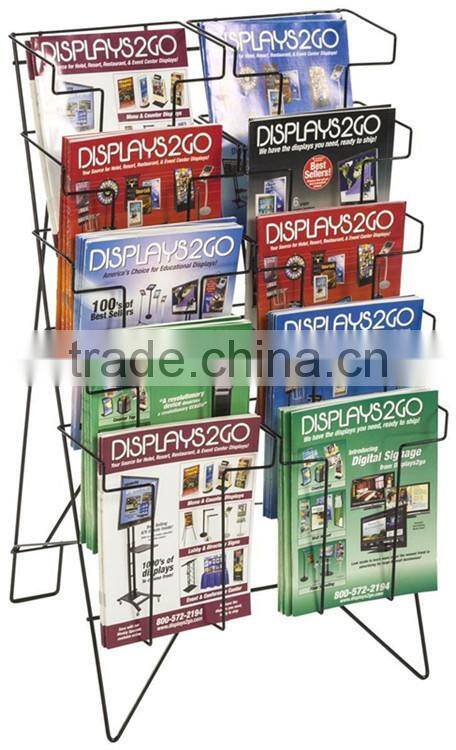 2 tiers modern black newspaper stand metal wire magazine display rack