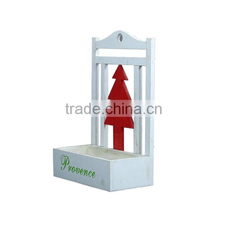 Wood Hanging Flower Basket with Silk Screen for Garden Planter