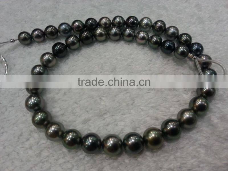 2016 fashion 10-10.5mm black color round Tahitian pearl strand