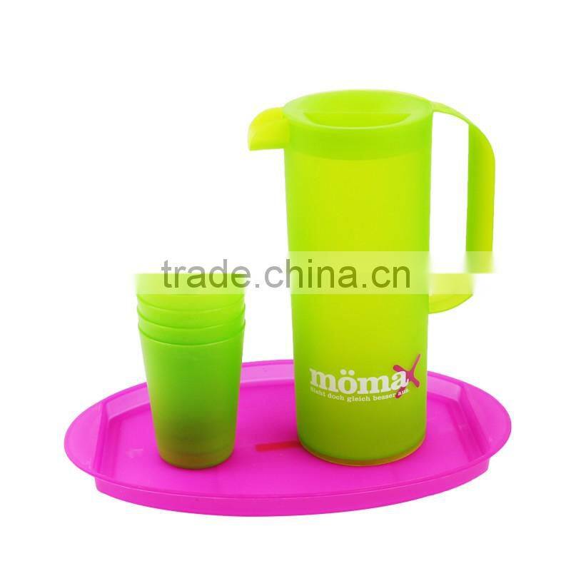 FDA grade plastic pitcher set with 4 cups and tray 1.5L