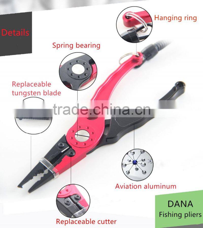 QJ-FP001 7inch bi-color tungsten steel fishing pliers with aviation aluminum handle