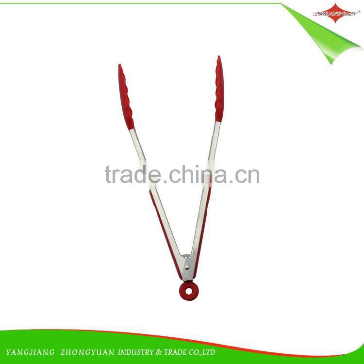 ZY-H2021 12-inch for BBQ cooking silicone food tong with soft grip handle