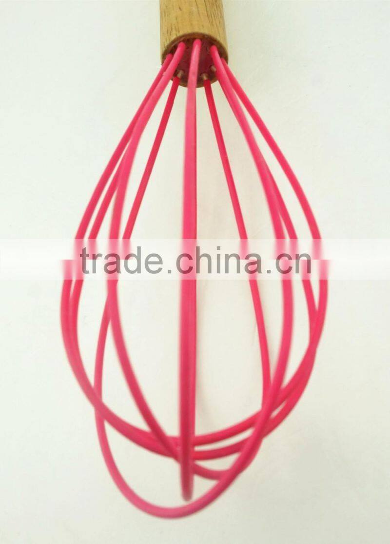 13042 Wooden Whisk Silicone Milk and Egg Whisk Heat Resistant Non-Stick with Beech Handle