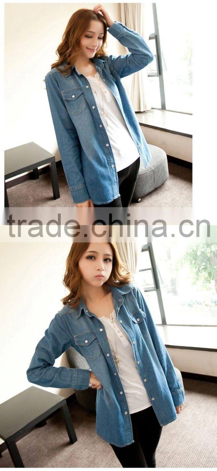 Plus size denim shirt women clothing nostalgic gradient jeans shirt vintage womens camisa jeans blusas feminina blouse