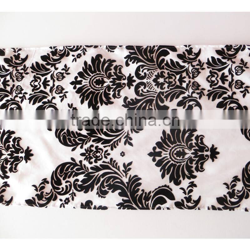 White & Black Flocking Taffeta Chair Sash/Band with Tie/Tape/Ribbon at back