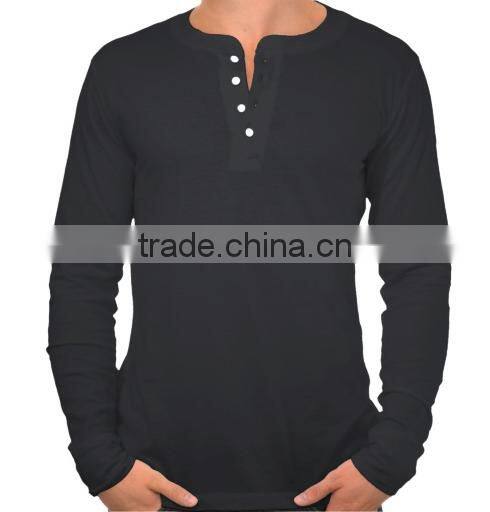 2016 Latest Men Long Sleeve Plain Solid Color Round Button Collar t shirt