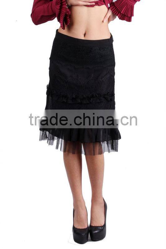 2015 new arrival fabric tiered skirt with mesh lining
