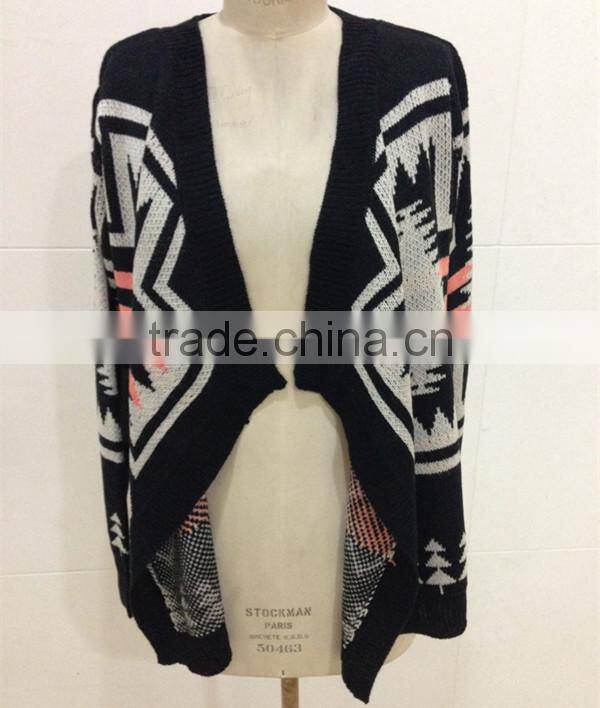 Women open chest knitted patterns aztec cardigan sweater