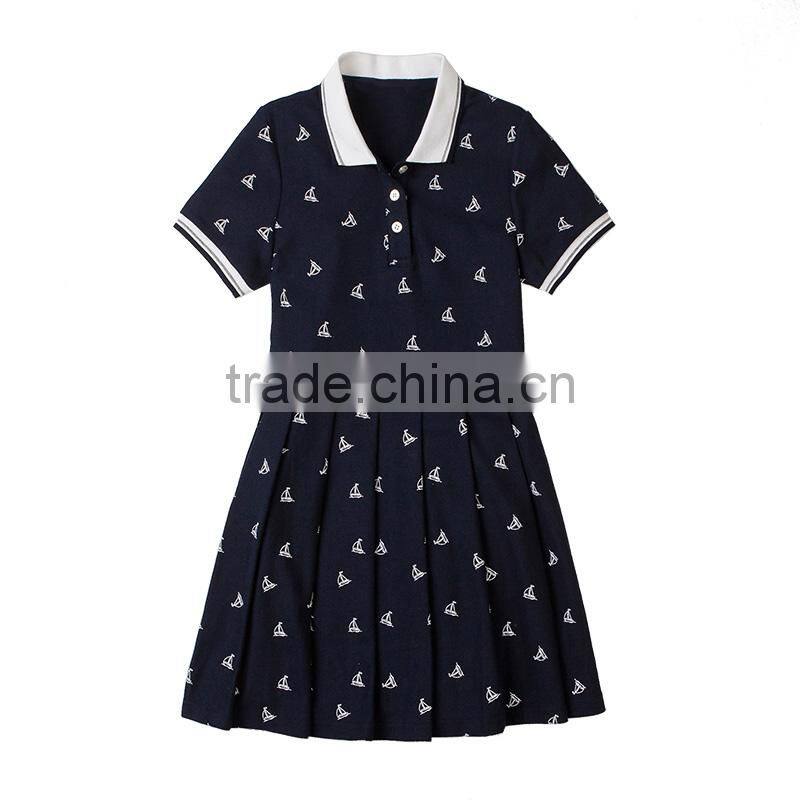 New summer school girls' one-piece dress 2017 stamp short sleeve dress