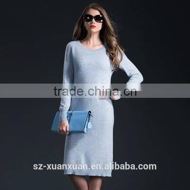 Hot selling winter pure color o-neck long sweater skirt for women