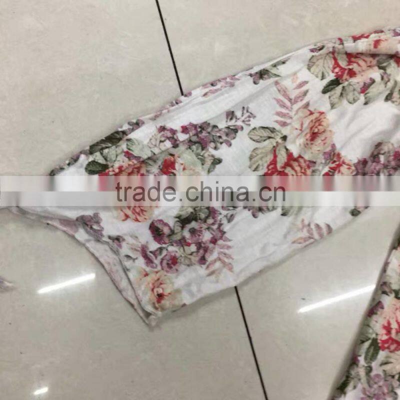 Cheap boat neck mid-sleeve flower print women tops factory closeouts