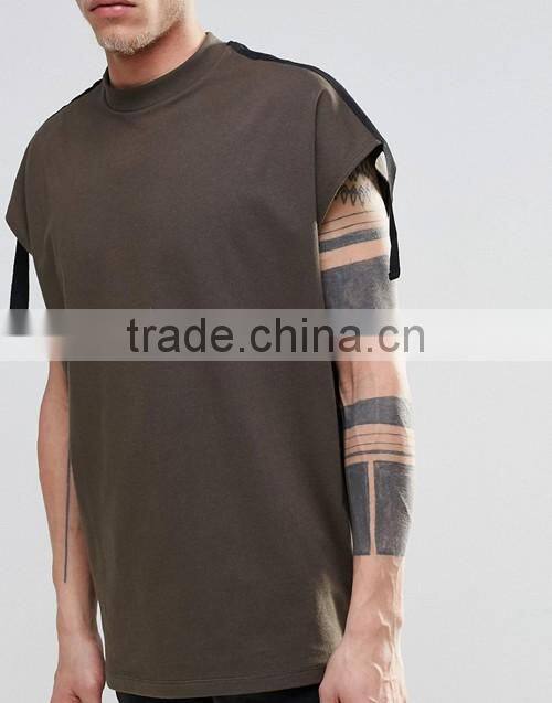 Custom men fashion super oversized sleeveless heavyweight jersey t-shirt with taping