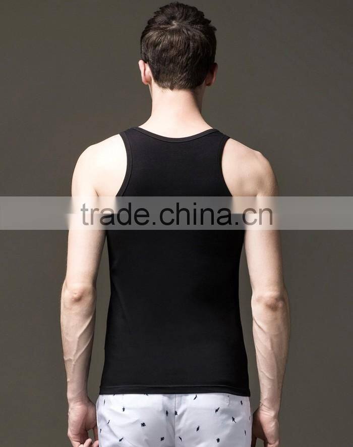 Mens black plain custom gym stringer vest