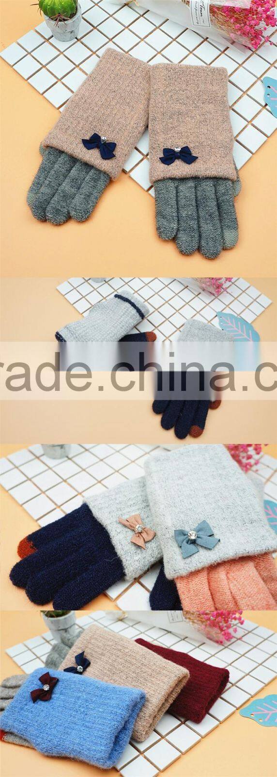 Fashion Mittens Design Acrylic Cheap Winter Knit Women Gloves Factory